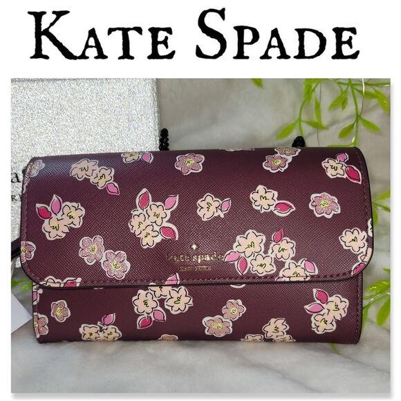 kate spade Handbags - NIB Kate Spade Floral Medium Flap Phone Wristlet in Deep Berry Multi